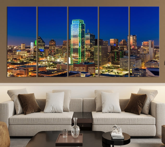 Dallas City Lights Picture Night Skyline Cityscape Wall Art Canvas Print