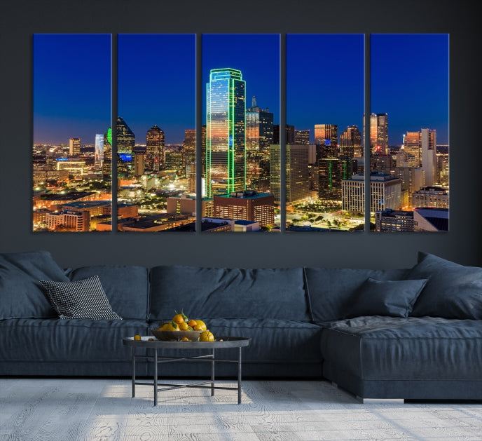 Dallas City Lights Picture Night Skyline Cityscape Wall Art Canvas Print