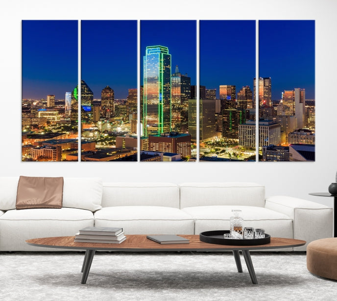 Dallas City Lights Picture Night Skyline Cityscape Wall Art Canvas Print