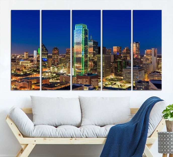 Dallas City Lights Picture Night Skyline Cityscape Wall Art Canvas Print