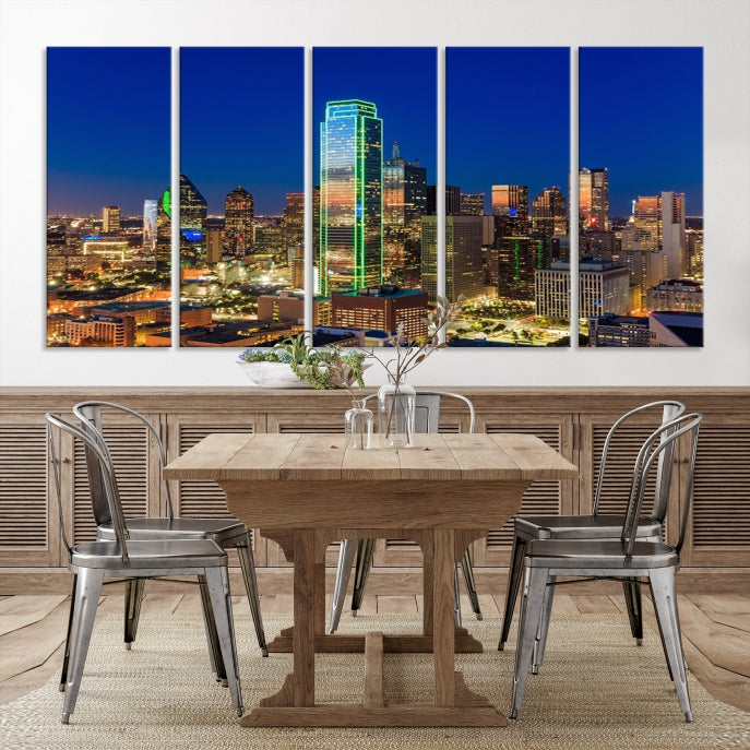 Dallas City Lights Picture Night Skyline Cityscape Wall Art Canvas Print