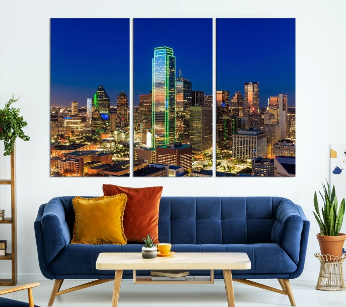 Dallas City Lights Picture Night Skyline Cityscape Wall Art Canvas Print