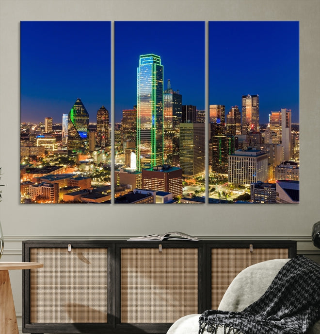 Dallas City Lights Picture Night Skyline Cityscape Wall Art Canvas Print