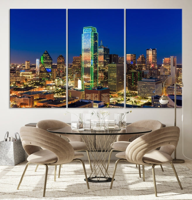 Dallas City Lights Picture Night Skyline Cityscape Wall Art Canvas Print