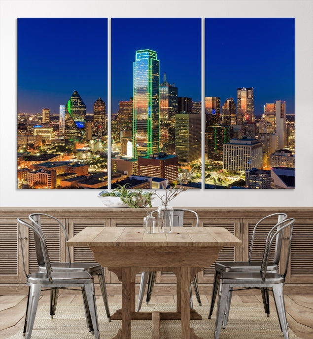 Dallas City Lights Picture Night Skyline Cityscape Wall Art Canvas Print