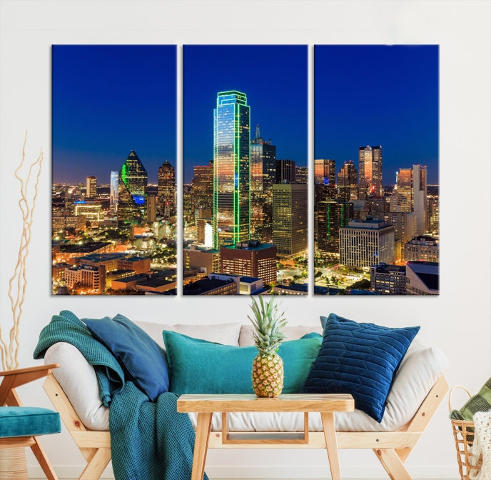 Dallas City Lights Picture Night Skyline Cityscape Wall Art Canvas Print