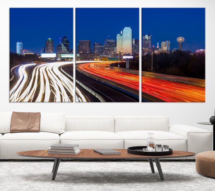 Dallas City Street Lights Night Skyline Art Cityscape Picture Print on Canvas