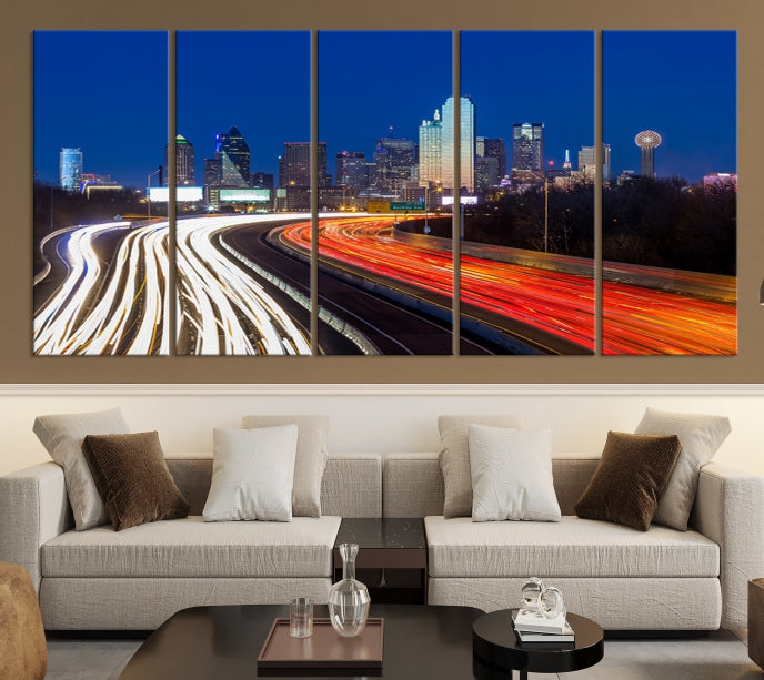 Dallas City Street Lights Night Skyline Art Cityscape Picture Print on Canvas