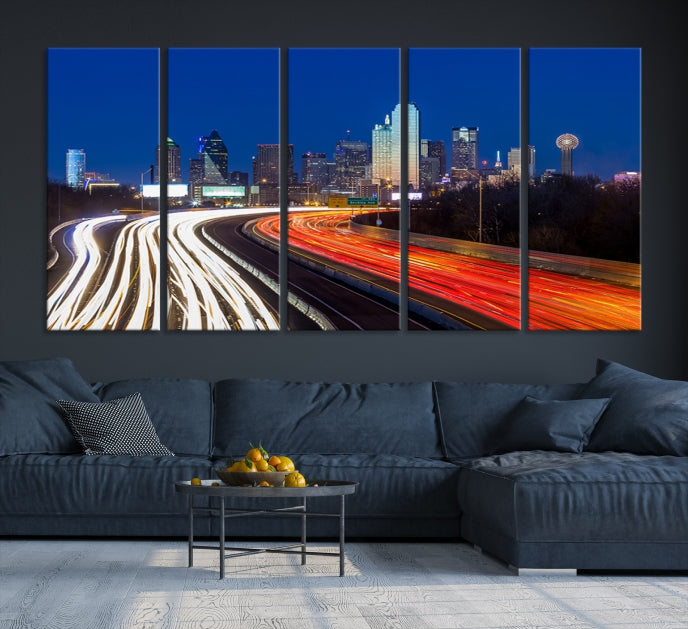 Dallas City Street Lights Night Skyline Art Cityscape Picture Print on Canvas