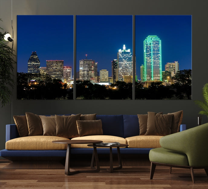 Dallas Night Skyline Canvas Wall Art City Picture Print