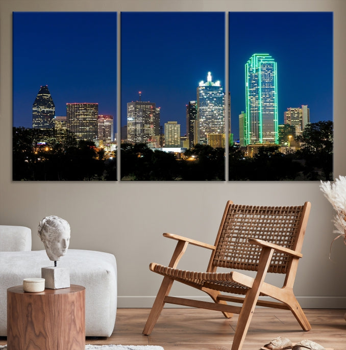 Dallas Night Skyline Canvas Wall Art City Picture Print