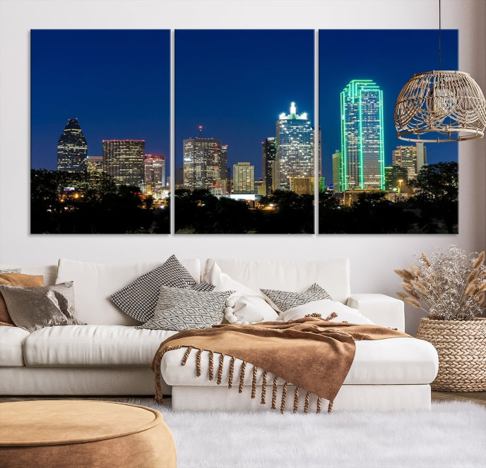 Dallas Night Skyline Canvas Wall Art City Picture Print