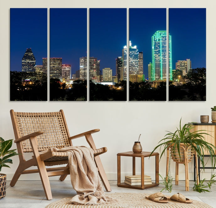 Dallas Night Skyline Canvas Wall Art City Picture Print