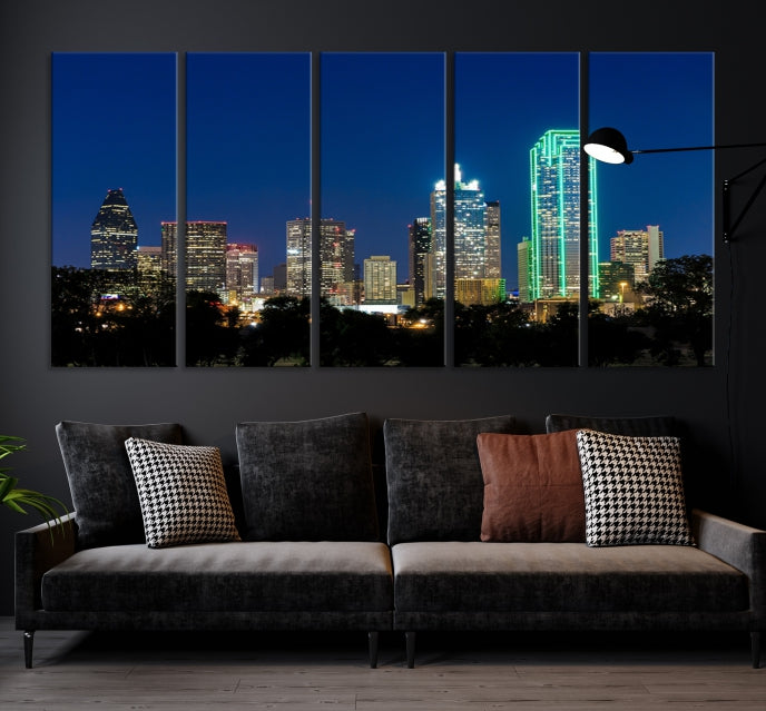 Dallas Night Skyline Canvas Wall Art City Picture Print