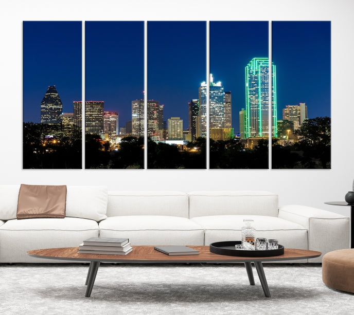 Dallas Night Skyline Canvas Wall Art City Picture Print