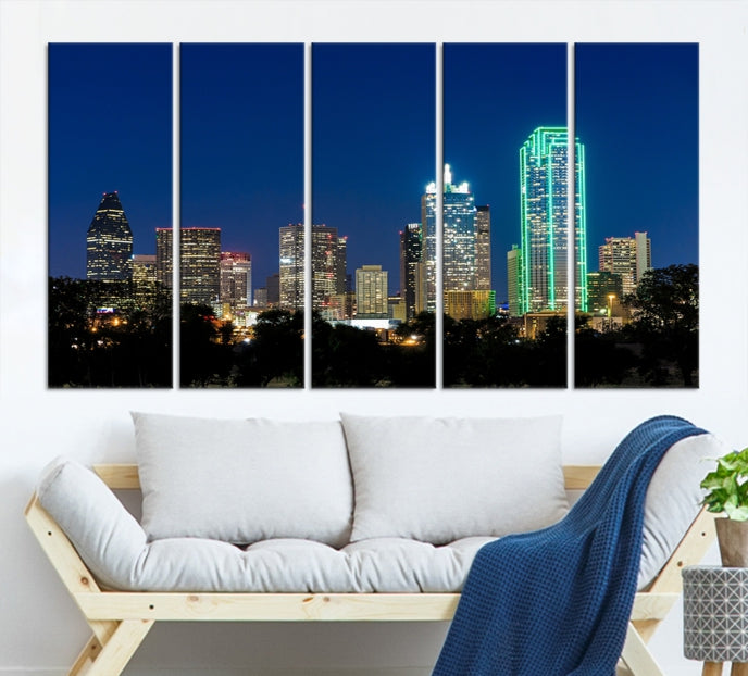 Dallas Night Skyline Canvas Wall Art City Picture Print