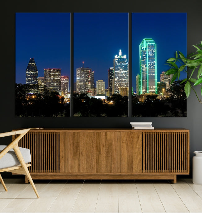 Dallas Night Skyline Canvas Wall Art City Picture Print