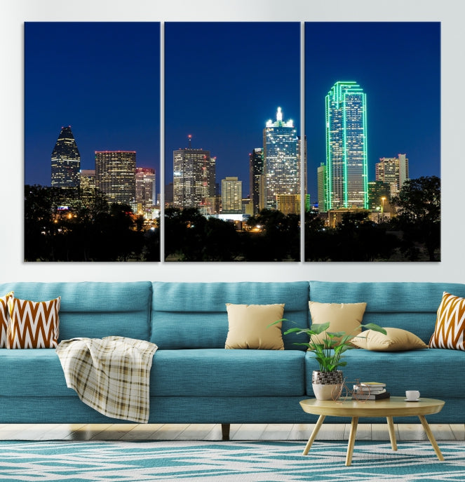 Dallas Night Skyline Canvas Wall Art City Picture Print