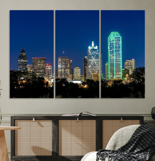 Dallas Night Skyline Canvas Wall Art City Picture Print