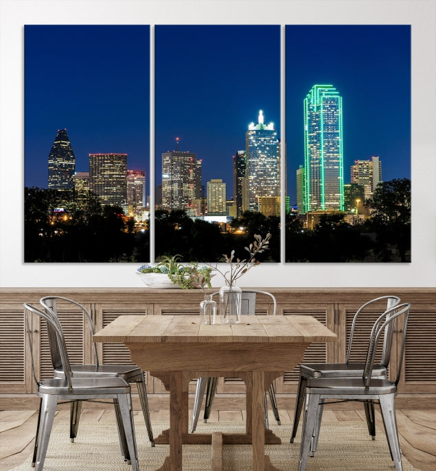 Dallas Night Skyline Canvas Wall Art City Picture Print