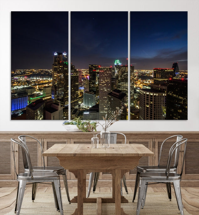 Dallas Skyline Canvas Art Print Framed Ready to Hang Cityscape Wall Art