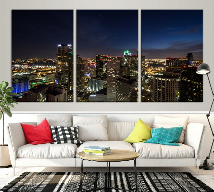 Dallas Skyline Canvas Art Print Framed Ready to Hang Cityscape Wall Art