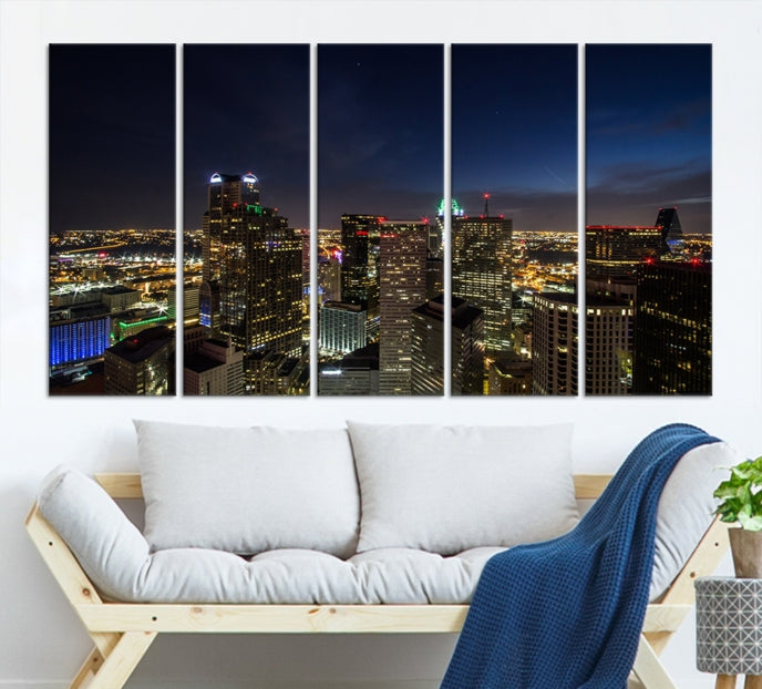 Dallas Skyline Canvas Art Print Framed Ready to Hang Cityscape Wall Art