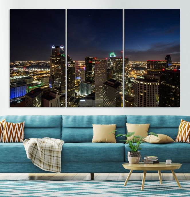 Dallas Skyline Canvas Art Print Framed Ready to Hang Cityscape Wall Art