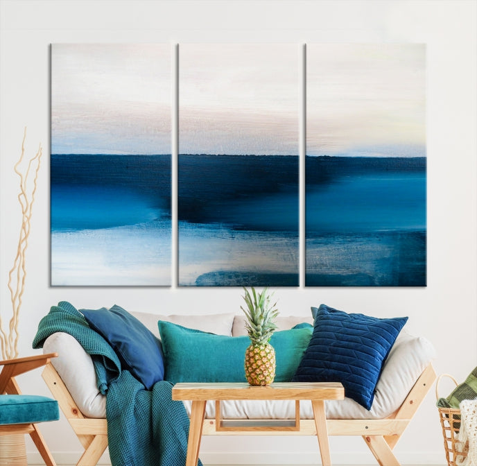 Dark Blue Abstract Ocean Painting Large Wall Art Canvas Print