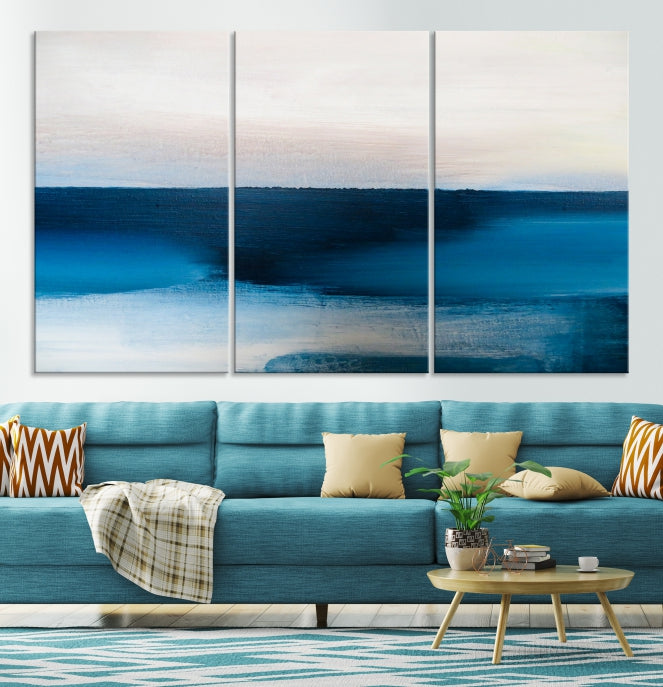 Dark Blue Abstract Ocean Painting Large Wall Art Canvas Print