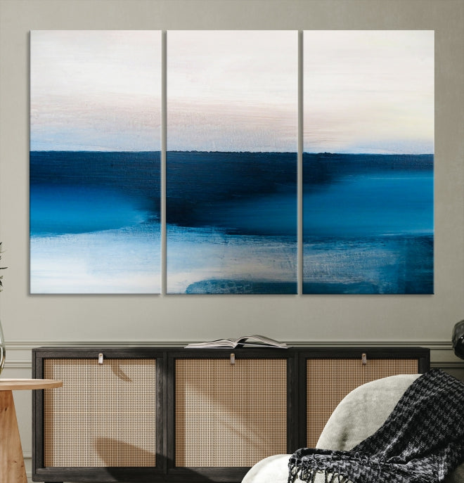 Dark Blue Abstract Ocean Painting Large Wall Art Canvas Print