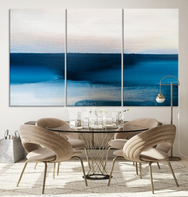 Dark Blue Abstract Ocean Painting Large Wall Art Canvas Print