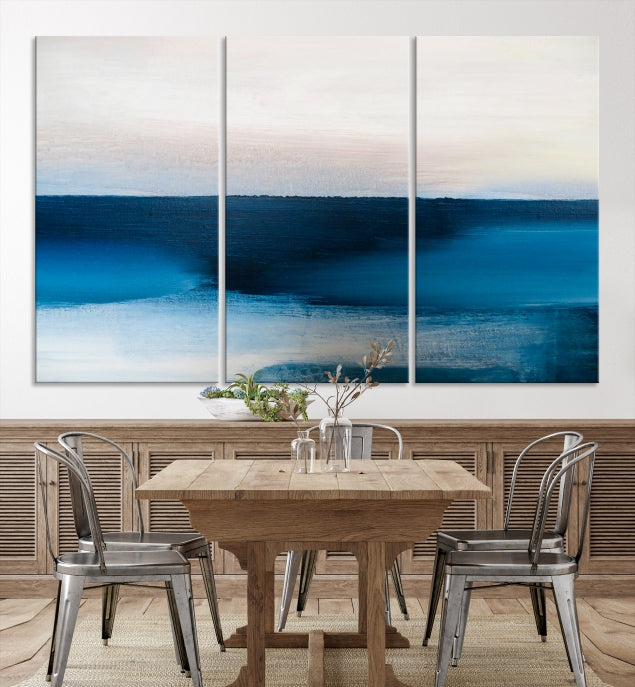 Dark Blue Abstract Ocean Painting Large Wall Art Canvas Print