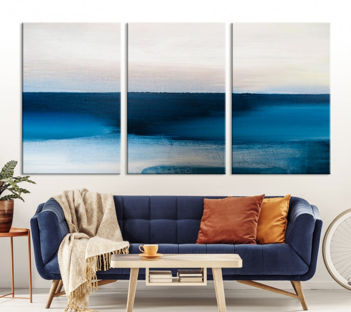 Dark Blue Abstract Ocean Painting Large Wall Art Canvas Print