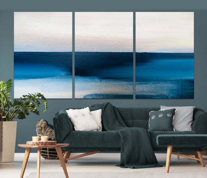 Dark Blue Abstract Ocean Painting Large Wall Art Canvas Print