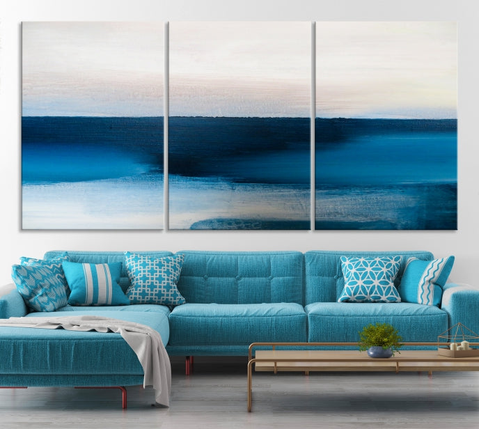 Dark Blue Abstract Ocean Painting Large Wall Art Canvas Print