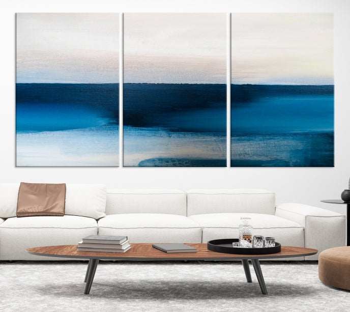 Dark Blue Abstract Ocean Painting Large Wall Art Canvas Print