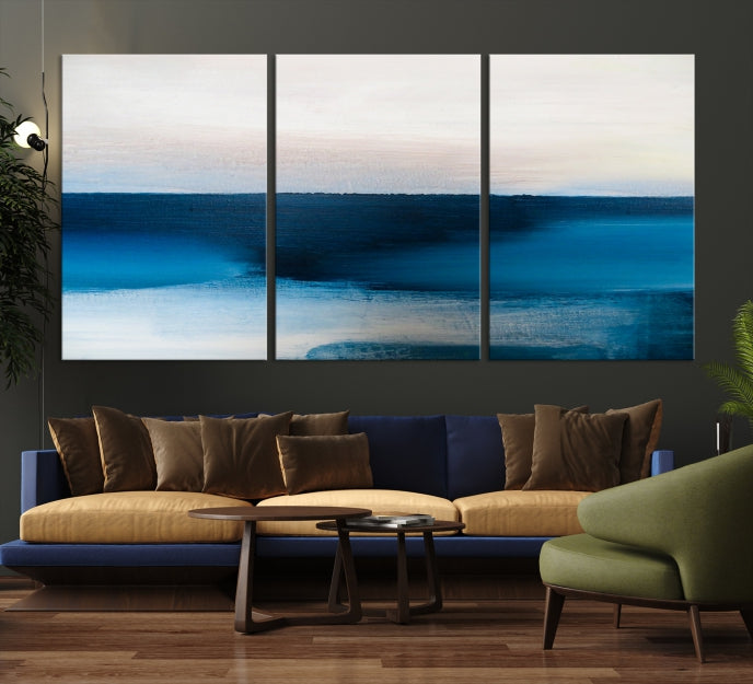 Dark Blue Abstract Ocean Painting Large Wall Art Canvas Print