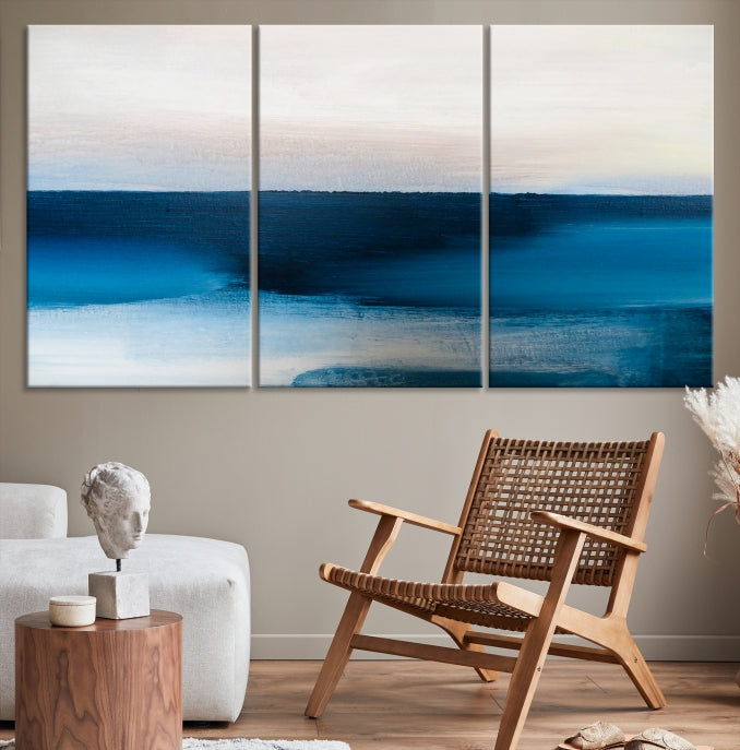 Dark Blue Abstract Ocean Painting Large Wall Art Canvas Print