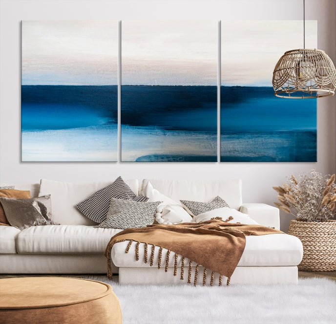 Dark Blue Abstract Ocean Painting Large Wall Art Canvas Print