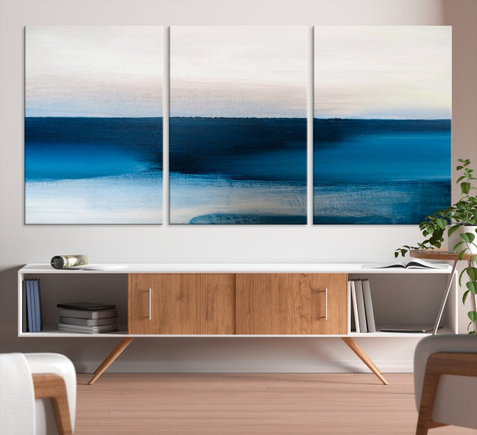 Dark Blue Abstract Ocean Painting Large Wall Art Canvas Print