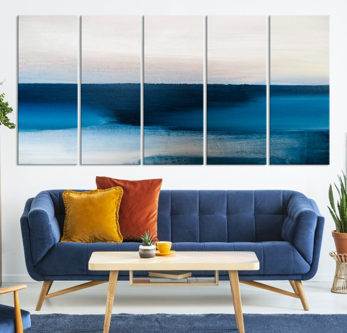 Dark Blue Abstract Ocean Painting Large Wall Art Canvas Print