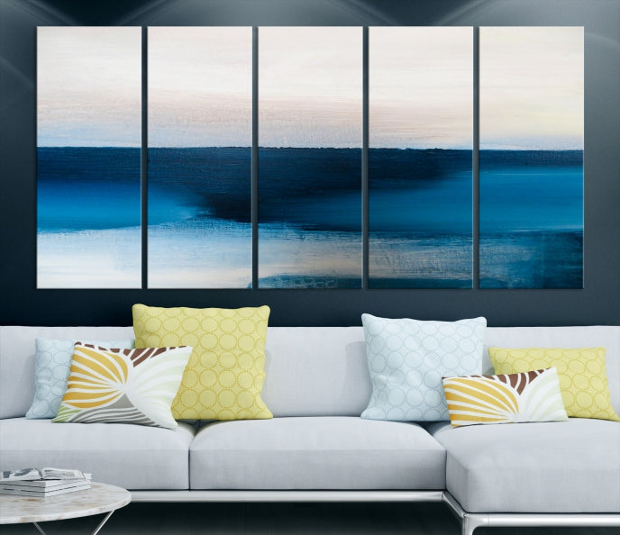 Dark Blue Abstract Ocean Painting Large Wall Art Canvas Print