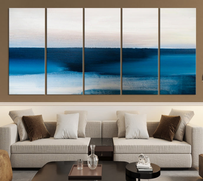 Dark Blue Abstract Ocean Painting Large Wall Art Canvas Print