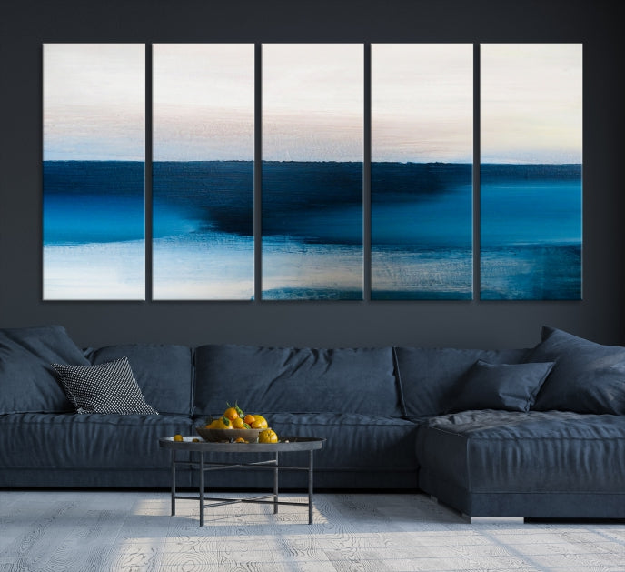 Dark Blue Abstract Ocean Painting Large Wall Art Canvas Print