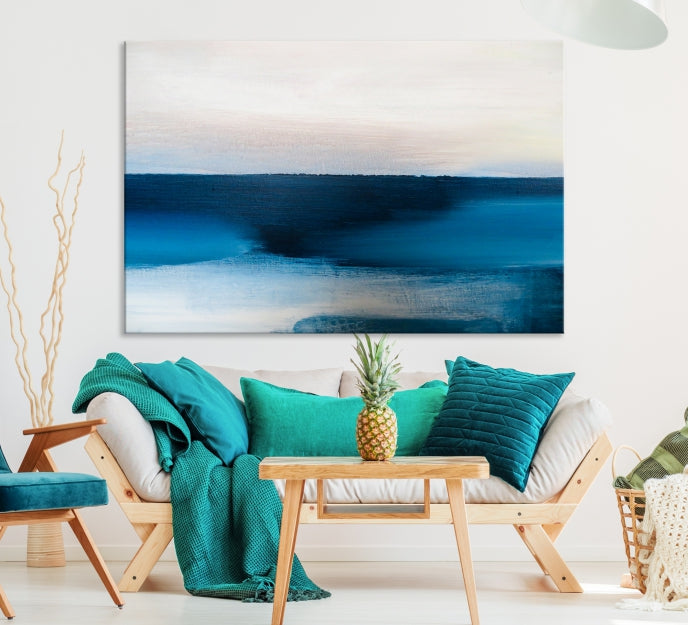 Dark Blue Abstract Ocean Painting Large Wall Art Canvas Print