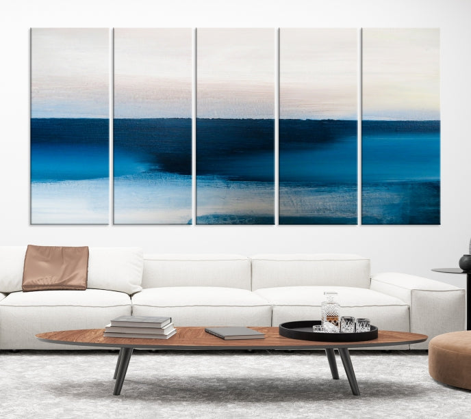 Dark Blue Abstract Ocean Painting Large Wall Art Canvas Print