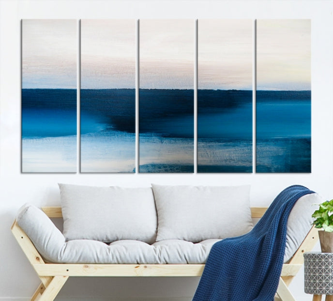 Dark Blue Abstract Ocean Painting Large Wall Art Canvas Print