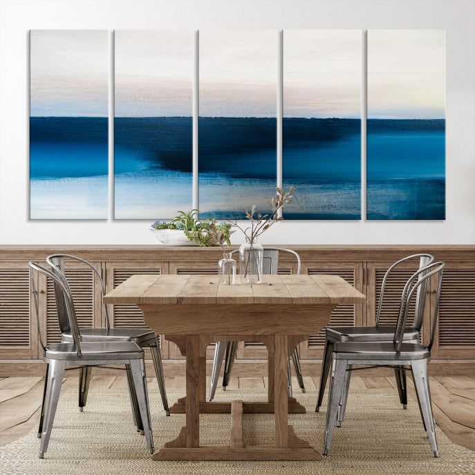 Dark Blue Abstract Ocean Painting Large Wall Art Canvas Print