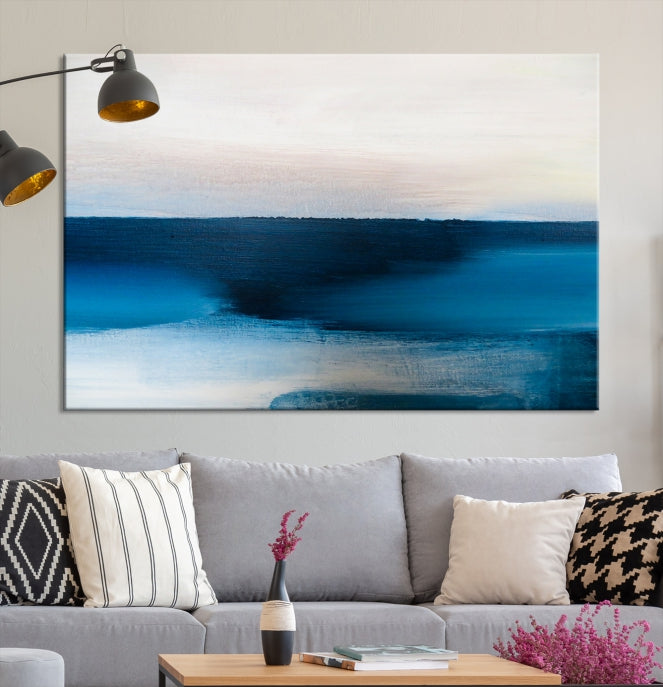 Dark Blue Abstract Ocean Painting Large Wall Art Canvas Print